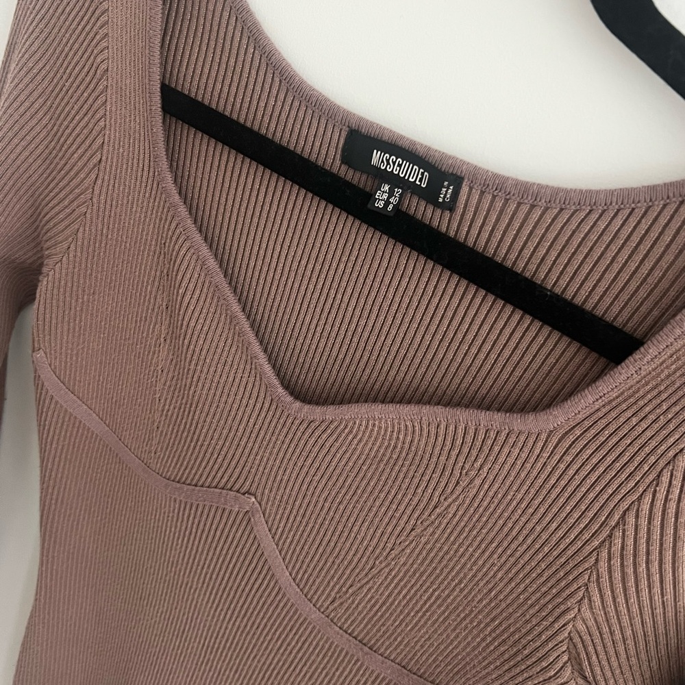 Missguided Dusty Pink Ribbed Midi Dress petite